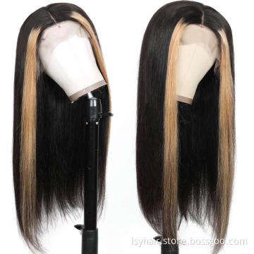 China Xuchang Indian Straight Human Hair Wigs Pre Colored Highlight, High Quality Good Reviews Indian Hair Lace Front Wigs